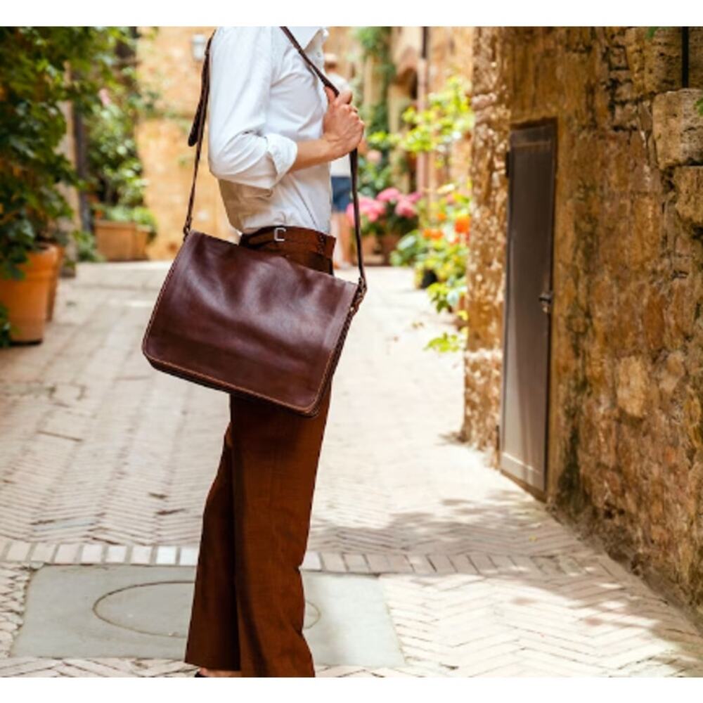 DeCoro leather Messenger Bag Full Grain Laptop Satchel Work Bag Men Office - Picture 12 of 16